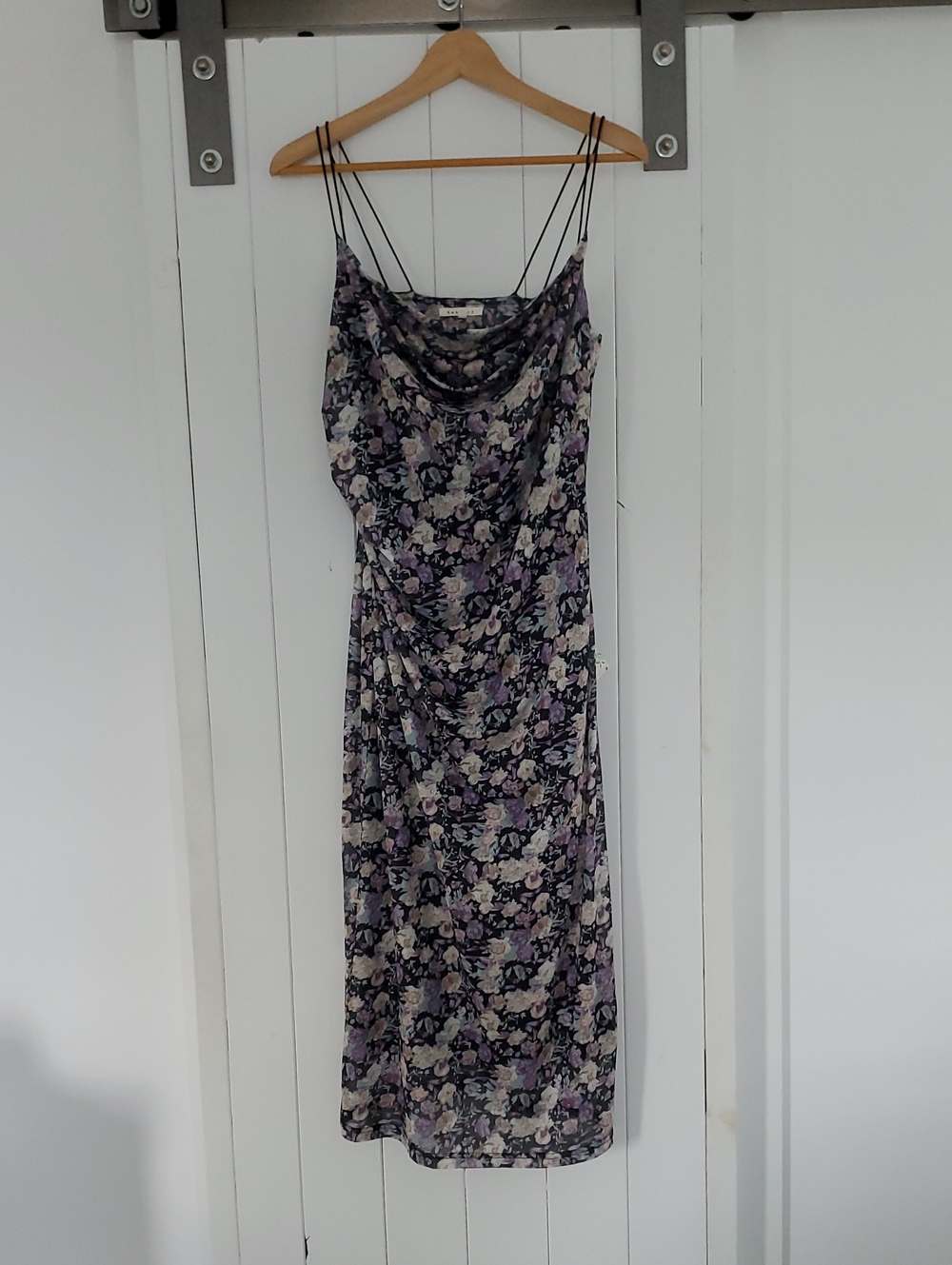 Floral Cowl-Neck Midi Dress in Lavender and Cream